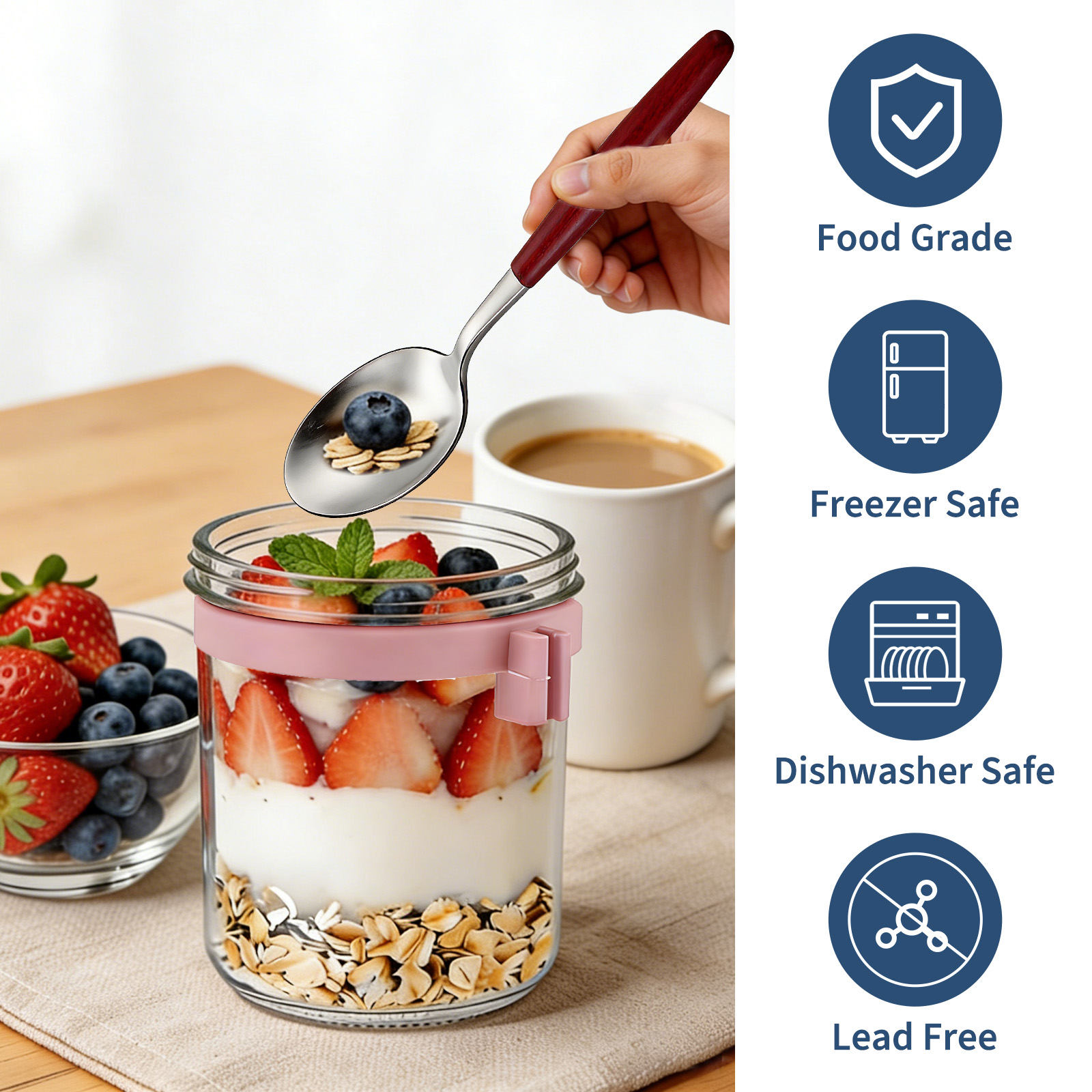 16oz Overnight Oats Jars with  - Meal Prep Yogurt Cups ulasan dan harga