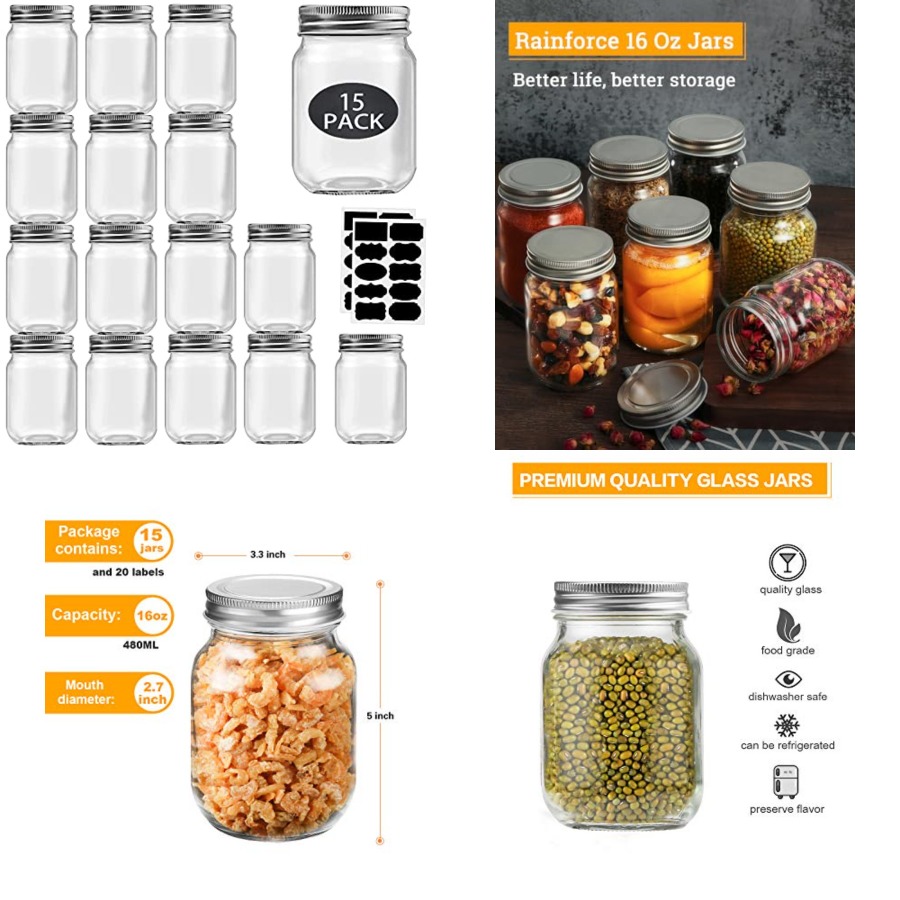 16 oz Mason Jars With Lids Reg - Meal Prep Bulking ulasan dan harga